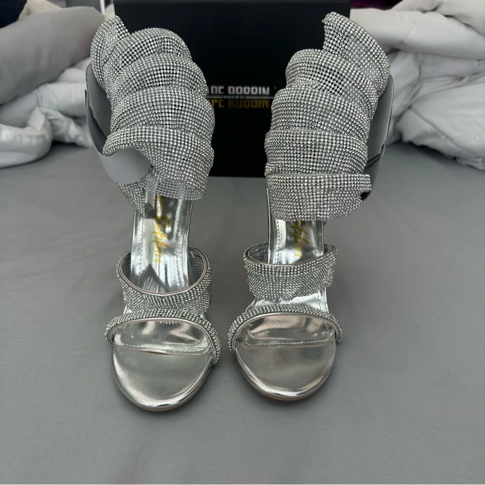 Cape Robbin Silver Rhinestone Wrap Gladiator High Heel Sandals